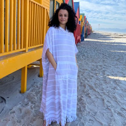 Hooded cotton Turkish towel poncho (Calf-length)