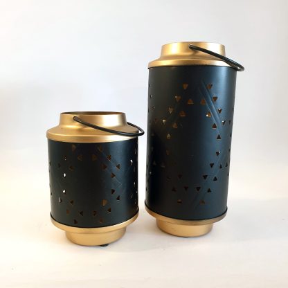 Black and gold cylinder lantern design 6 (set of 2)