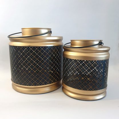 Black and gold mesh cylinder lantern