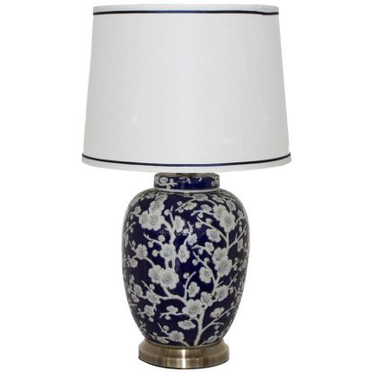 Blue & white geranium jar lamp & shade