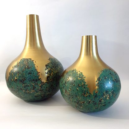 Gold and green metal vase