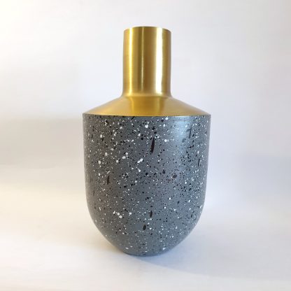 Gold and grey speckle metal vase