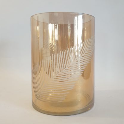 Hurricane vase with fern etching - Amber