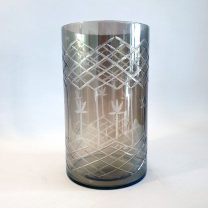 Hurricane vase with palm tree etching