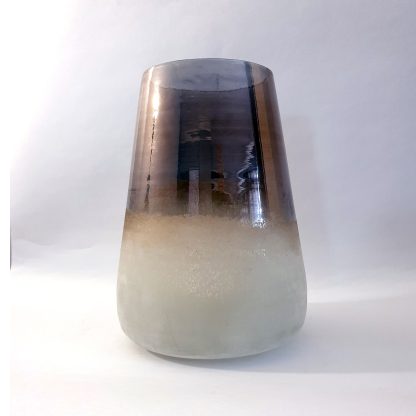 Hurricane vase with white and blue lustre