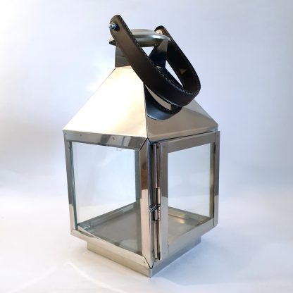 Stainless steel lantern with leather handle