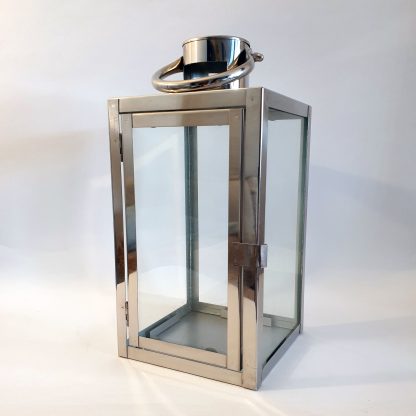 Stainless steel lantern with metal hoop handle