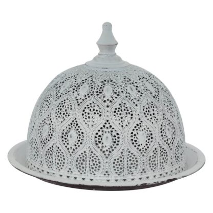 White metallic serving tray & dome