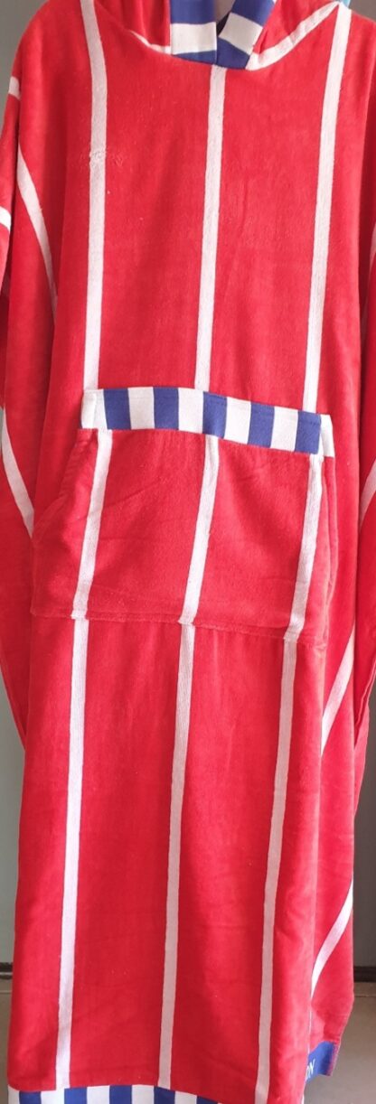 Hooded Cotton Poncho Red Nautical