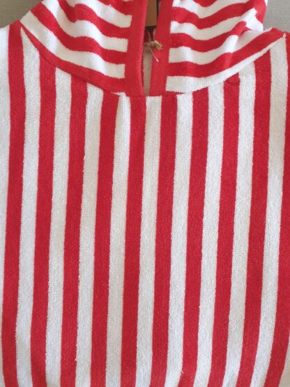 Hooded Cotton Poncho Red & White Stripe