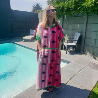 Hooded Cotton Poncho Watermelon