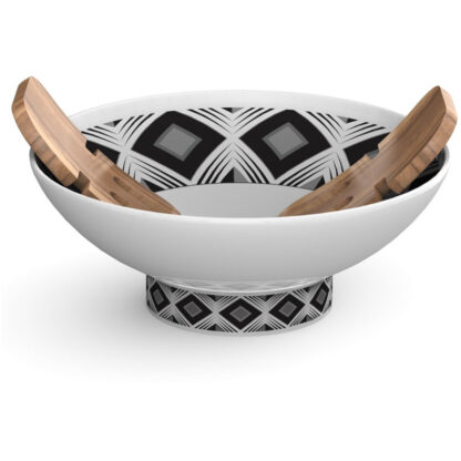 Geo salad bowl & wood claw set